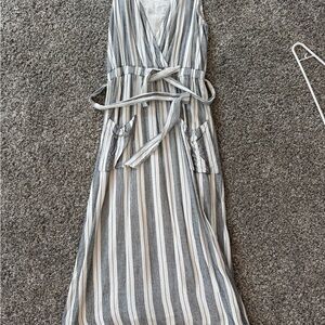 Impressions navy and White Striped Sleeveless Maxi with Tie Waist
